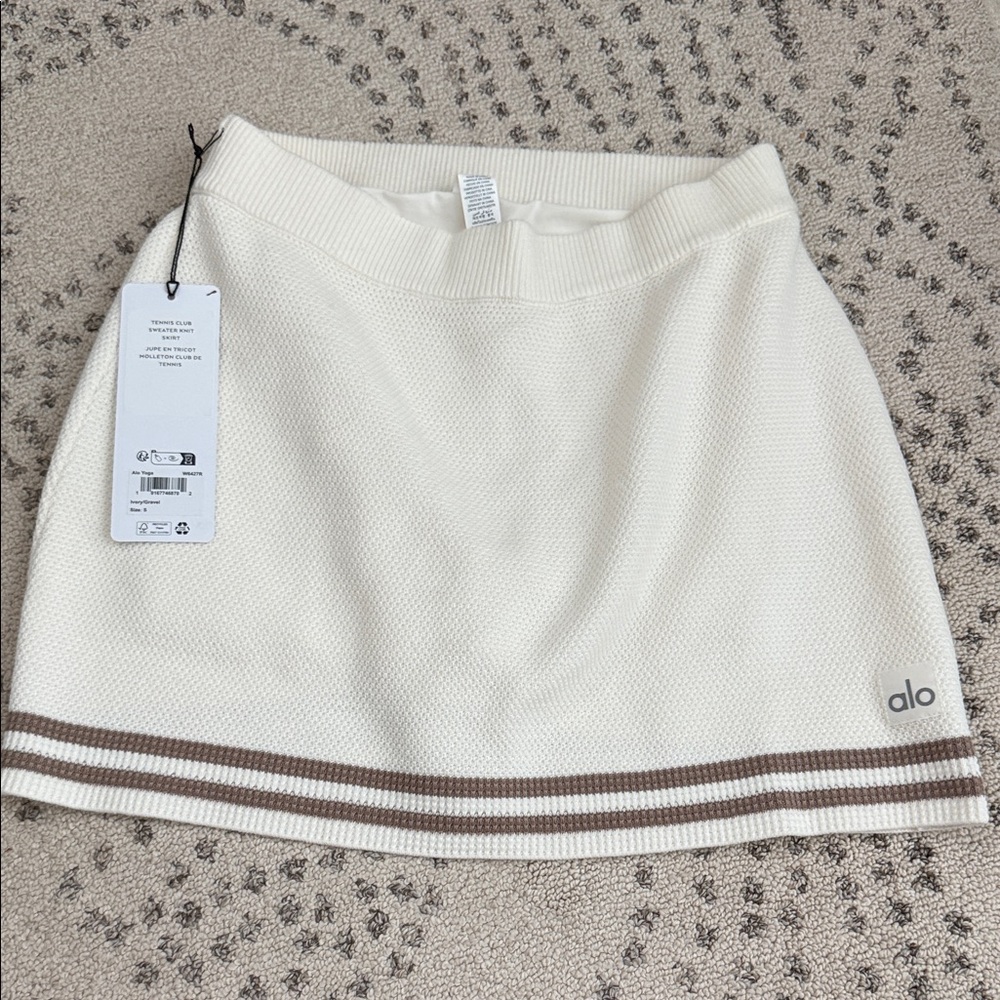 NWT Alo Tennis Club Sweater Knit Skirt- ivory/gravel, size small